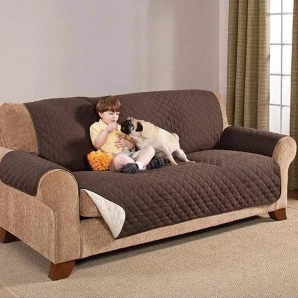 Reversible Furniture Protector Quilted Brown Slipcover Sofa Love Seat Cover NEW!